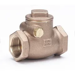 This bronze inline swing check valve features a swing disc design that permits full flow in one direction and automatically closes to prevent backflow when flow reverses. With 1 in FNPT x FNPT connections, it is suited for use in water, oil, gas, and steam lines where flow direction control is required.