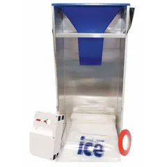 Ice bagger accessory designed to mount on top of an ice storage bin. Compatible with SCOTSMAN model B222. Dimensions: 19 1/4 in wide, 10 3/4 in deep, 28 1/2 in high. Used in commercial kitchens and foodservice operations to automate ice bagging.