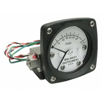 MIDWEST INSTRUMENT Differential Pressure Gauge & Switch: Back, 1/4 in NPT Female, 120 - Medium & High Operating Pressure Differential Gauges with Switch