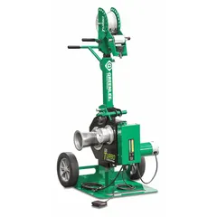 Floor-mount cable puller for pulling electrical cables through conduit, trays, or ducts. Delivers 6,000 lbf maximum force, 4,000 lbf continuous force, and 90 fpm maximum speed. Operates on 115V AC.