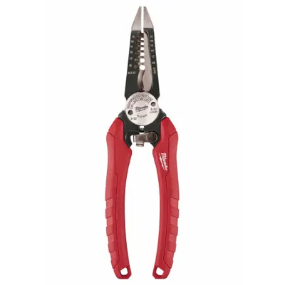 MILWAUKEE Wire Stripper: 18 AWG to 8 AWG, 7 3/4 in Overall Lg, Rounded Edge Blade - Multifunction Wire Strippers