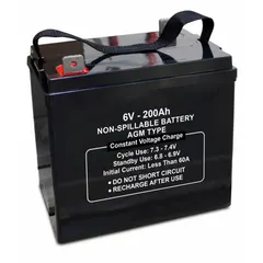 APPROVED VENDOR 6V 200Ah Gel Sealed Lead Acid Battery, Dual Purpose, ABS, Tab Terminal with 0.315 in Bolt Hole, 47050