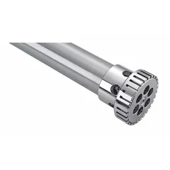 This IKA dispersing tool is designed for mixing, emulsifying, and dispersing solids into liquids. It is used in laboratory and industrial processes for particle size reduction and homogenization.