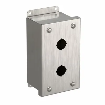 HAMMOND Push Button Enclosure: 22mm, 2 Holes, 304 Stainless Steel - Enclosures for 22mm Operators
