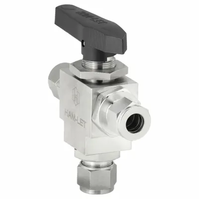 HAM-LET Manual Three-Way Ball Valve: 12 mm, 316 Stainless Steel, L Flow, Full Port Ball Port - Stainless Steel Ball Valves