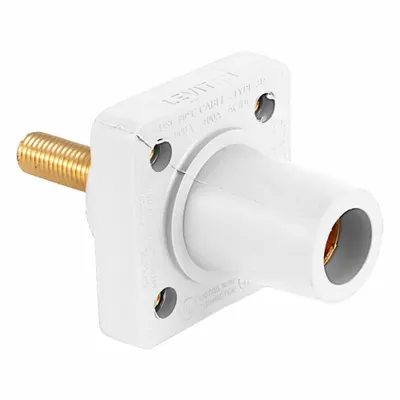 LEVITON Single Pole Receptacle: White, Straight Taper Nose Mating, Threaded Stud Termination - Receptacles with Threaded Stud Terminations