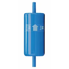 Disposable compressed air filter with polyvinylidene fluoride construction for 1/4 in tube connections. Provides 0.01 micron filtration at 12 cfm with 93% efficiency. Suitable for removing contaminants from compressed air systems in pneumatic controls and instrumentation applications.
