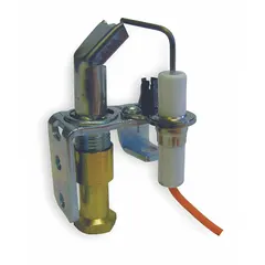 This pilot assembly is designed for LP fuel and includes a flame sensor for safety shutoff. It features a 25° left orientation and a snap-fit tip. Compatible with Uni-Line® 1900-1970 series, it replaces OEM part number 2S-6. Used in gas appliances to provide a flame for lighting the main burner.