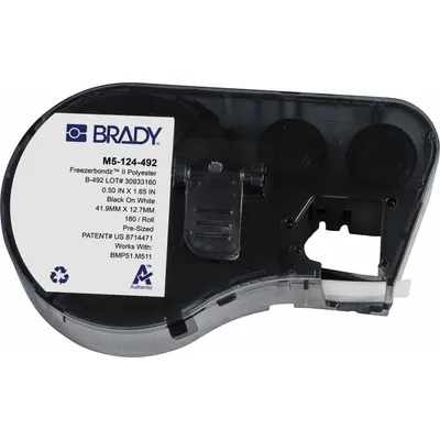 BRADY Combined Label and Ribbon Cartridge: Rectangle, 1 21/32 in x 1/2 in, Cryogenic Polyester - Brady Thermal Transfer Precut Label Roll Cartridges