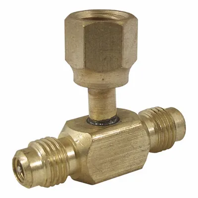 PRO-SET Access Valve Tee: Access 1/4 in Male SAE Right-Hand, Line 1/4 in Hex Female - Multi-Connection Access Valves