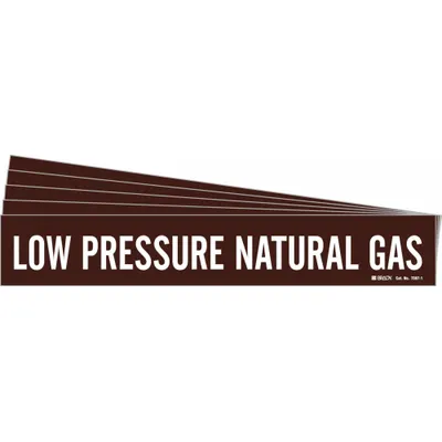 BRADY Pipe Marker: Low Pressure Natural Gas, Brown, White, Fits 2 1/2 to 7 7/8 in Pipe O.D. - Low Pressure Natural Gas Adhesive Pipe Markers