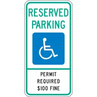This 24 in x 12 in aluminum sign is 0.080 in thick with a High Intensity Prismatic retroreflective finish. It is used to designate reserved parking spaces in Montana where unauthorized use incurs a $100 fine