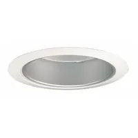 This housing trim ring is rated for 75 W and dry locations. It has a 5-inch diameter and a White Matte finish. Suitable for use in flat ceilings with compatible housings