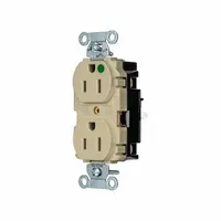 HUBBELL Receptacle: Hospital Grade, Duplex, 5-15R, Ivory, 125V AC, 15 A, 2 Pole / 3 Wire (MPN 8200STI)