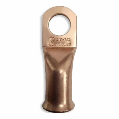 WESTWARD Lug: Crimpable Side Terminal, Crimp/Solder, Copper, 2/0 ga, 1/2 in Stud Size - Crimpable Side Terminal Lugs
