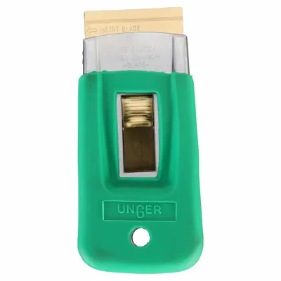 UNGER Scraper: Bld. Mat. Carbon Steel, Hdl. Mat. Rubber, Stiff - Razor Scrapers
