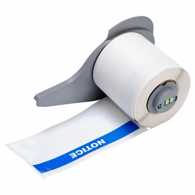 BRADY Pre-Cut Label Stock Roll: Notice, Blue Header, 1 29/32 in x 4 in, 4 in x 1 29/32 in - Brady Notice Precut Label Rolls