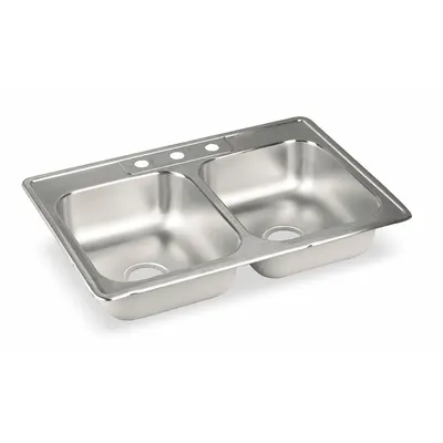 ELKAY Bowl Drop-In Sink: 33 in Overall Lg, 22 in Overall Wd, 10 in Bowl Dp, 13 1/2 in Bowl Lg - Two-Bowl Counter-Mounted Kitchen & Bar Sinks without Faucets