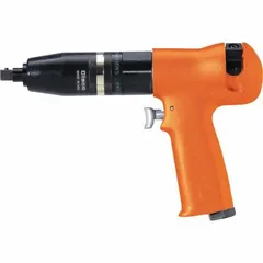 This pistol-grip air screwdriver features a 3/8 in drive, 200 RPM, variable speed trigger, and auto shut-off. Designed for heavy-duty assembly and fastening tasks requiring precise torque control in industrial manufacturing environments.