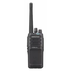 VHF handheld two-way radio supporting analog and NXDN digital operation. 5 W output power with 64 channels. FCC license required. Suitable for business and professional communications in settings such as construction sites, security patrols, hospitality venues, and industrial facilities.
