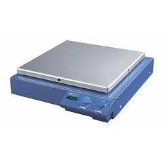 This IKA orbital shaker provides a speed range of 0 to 300 RPM with a 250 mL capacity. It features a digital display for monitoring operation. Commonly used in laboratory settings for mixing, blending, and suspending samples through gentle orbital motion.