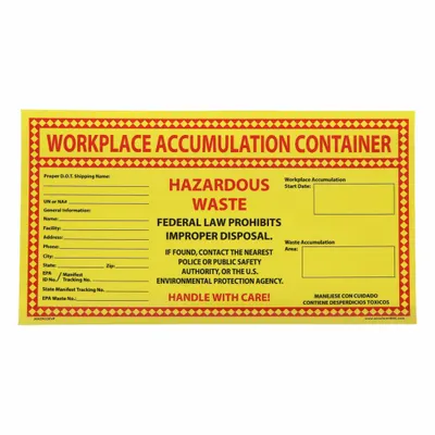 ACCUFORM Hazardous Waste Label, 11 in x 6 in, Yellow Vinyl, 25-Pack