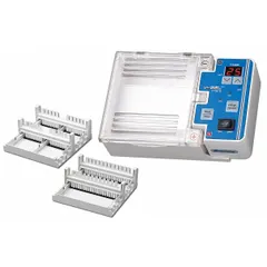 Plastic double-sided comb for creating sample wells in agarose gels during electrophoresis. Each pack includes two combs, compatible with the E1101-CS2 electrophoresis system. Overall dimensions: 1 1/4 in length and width.