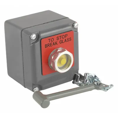 SCHNEIDER Control Station: Push Button, 0 Pilot Lights, 1NO/1NC, To Stop Break Glass - Push-Button Control Stations