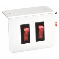This rocker switch features an On/Off function with a red actuator and silver stem. Designed for mounting under the dash, it is suitable for controlling auxiliary circuits in vehicles, such as lighting or fan systems