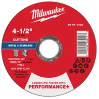 General purpose cut-off wheel for carbon and stainless steel. Type 1 design with aluminum oxide abrasive and 46 grit. Commonly used in metal fabrication, construction, and maintenance for cutting sheet metal, pipe, and structural steel
