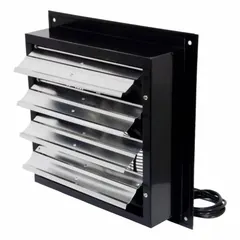 This 24-inch shutter-mount exhaust fan features a powder-coated steel frame and a totally enclosed air-over motor. It operates at two speeds with a 1/2 hp, single-phase motor delivering 4,700 cfm at 115V AC. Designed for quick plug-in installation, it is suitable for general ventilation in industrial and commercial spaces.