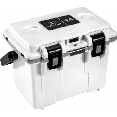 PELICAN Chest Cooler: Gray/White, 6 Cans, 14 qt Cooler Capacity - Heavy-Duty Chest Coolers