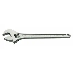 This automatic locking adjustable wrench features a chrome finish and plain grip. With a 10-inch overall length, it is suited for tightening or loosening nuts, bolts, and fittings in plumbing, HVAC, and mechanical maintenance applications.
