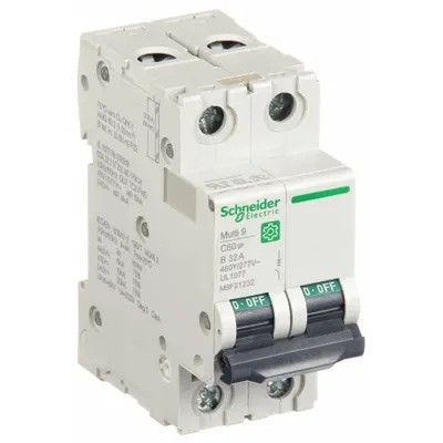 SCHNEIDER Supplementary Protector: 32 A Amps, 14kA at 240V AC, Screw Clamp, C60SP - B-Curve, 2-Pole UL1077 DIN Rail-Mount Supplementary Protectors
