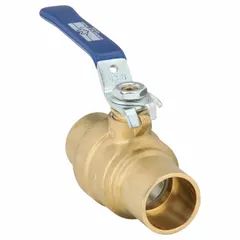 This 1-inch brass ball valve features a full port ball port for minimal pressure drop and a straight body with sweat x sweat connections for permanent copper tube installation. The memory stop lever allows operators to quickly return to a preset position. Suitable for on/off flow control in plumbing, HVAC, and industrial piping systems.