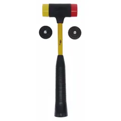 Plastic-tip hammer with a 16 oz head weight and 1 1/2 in tip diameter, featuring a ribbed grip for secure handling. The 12 1/2 in overall length provides balanced control. Suitable for striking delicate surfaces in assembly, automotive, and metalworking applications without causing damage.