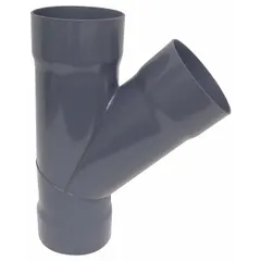 PVC wye branch fitting for 6-inch duct diameter with a 45° angle. Overall length of 21 3/8 inches. Used in ventilation, fume extraction, and dust collection systems to split or combine airflow.