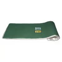 This ceramic fiber throw blanket is designed for thermal insulation of straight pipe sections and universal valves. It features a Teflon-coated fiberglass cloth jacket and a buckled strap fastening system. The cover width is 36 inches, and it is suitable for pipe circumferences from 0 to 11 inches. Color: green