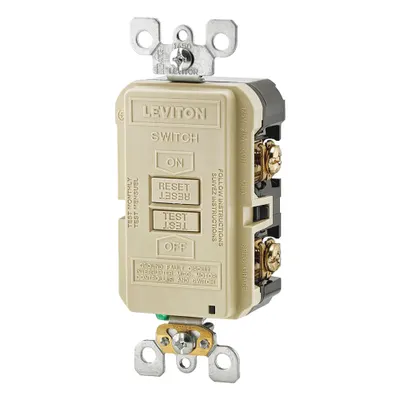 LEVITON Blank Face GFCI, Ivory, 125V AC, 20A, Manual Reset, 2-Pole 3-Wire - Blank Face GFCI Devices