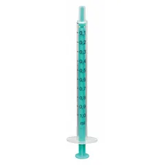 Sterile, single-use Luer Slip syringe with 1 mL capacity. Barrel and tip are polypropylene; plunger is HDPE. Individually packaged. Compatible with sharp, tri-bevel needles (not included). Suitable for precise fluid measurement and delivery in laboratory and medical applications.