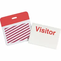 Card Clip On Badge: Visitor, Vinyl, Red, 2 in Card Ht, 3 in Card Wd, 500 PK (MPN 95643)