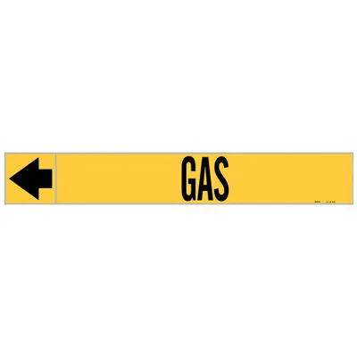 BRADY Pipe Marker: Gas, Yellow, Black, Fits 1 1/2 to 2 in Pipe O.D., 25 Pipe Markers - Gas Adhesive Pipe Markers on a Roll