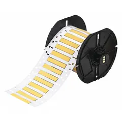 Polyolefin sleeve label roll in yellow matte finish, precut to 3/16 in x 2 in, for wire identification on 10 AWG to 20 AWG conductors. Compatible with BBP33 printer series. Used for on-demand marking in electrical panel building, cable labeling, and maintenance applications.
