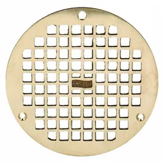 Class A light-duty floor drain grate for low-traffic indoor areas. Round shape with 6 1/2 in overall diameter and 1/4 in overall height. Nickel bronze finish provides corrosion resistance. Suitable for restrooms, utility rooms, and light commercial spaces.