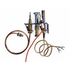 This universal pilot assembly is designed for LP gas heating systems. It includes a thermocouple, thermopile, and flame sensor for 3-way flame safety. Compatible with Uni-Line® 1900-1970 series, it replaces OEM part number 77705. Suitable for furnaces, boilers, and water heaters requiring a 3-way safety system.