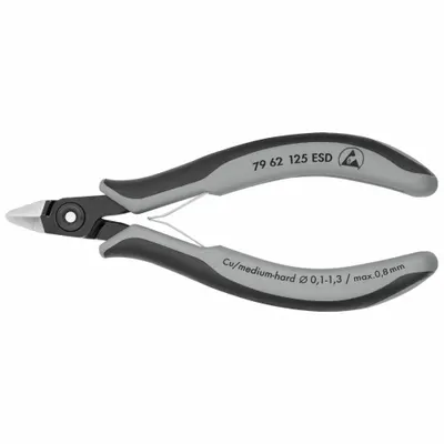 KNIPEX Diagonal Cutting Plier: ESD-Safe, Flush, Pointed, 5 in Overall Lg, 1/2 in Jaw Lg - ESD-Safe Flush-Cut Pliers