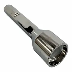 This spike driver tip is a railroad power tool accessory designed for use with compatible spike-driving equipment. It facilitates the installation of railroad spikes to secure rails to ties. As an attachment-only component, it is intended for maintenance and construction applications on railway tracks.