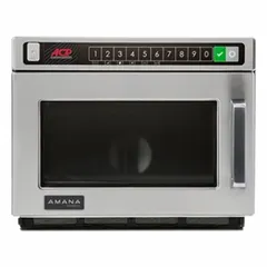 Countertop microwave with 0.6 cu ft oven capacity, 1800 W cooking wattage, and 5 power levels. Suitable for reheating and defrosting in break rooms or light-duty foodservice settings.