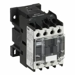 This 4-pole IEC magnetic contactor is rated for 12 A with a 240V AC coil and features 2 normally open and 2 normally closed contacts. It is designed for non-reversing switching of electrical loads in motor control and automation applications such as HVAC, pumping, and conveyor systems. Integrated surge suppression is not included.