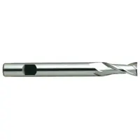 High-speed steel square end mill with 3/16" cutting diameter, 1/2" length of cut, and 2-11/16" overall length. Two-flute design for efficient chip evacuation in slotting, profiling, and keyway cutting operations on ferrous and non-ferrous materials